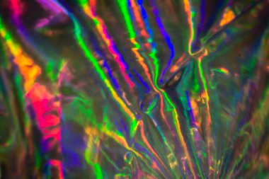 Sanal arkaplan. Soyut, parlak, neşeli duvar kağıdı görüntüsü. Neşeli disko festivali folyosu. Holografik bulanık bokeh ışık efekti.