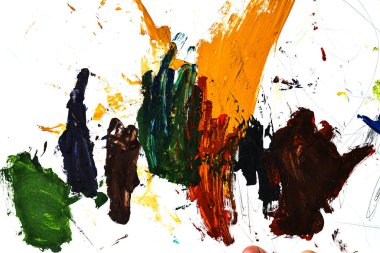 Çok renkli guaj balığının soyut dokusu. Beyaz bir kağıttaki boya darbelerinin yakın çekimi.