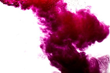 Temiz suya bir kırmızı boya bulutu salıyor. Beyaz arkaplanda izole et.