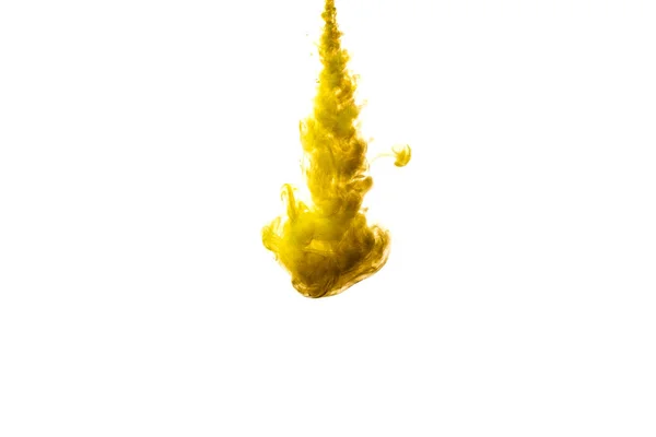 Een Wolk Gele Verf Die Vrijkomt Helder Water Isoleer Een — Stockfoto