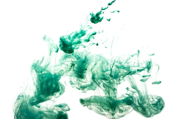 Egy Zöld Festékfelhő Szabadult Fel Tiszta Vízben Elkülönítve Fehér Alapon — Stock Fotó