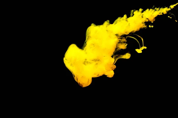 Cloud Yellow Paint Released Clear Water Isolate Black Background — Stock Photo, Image