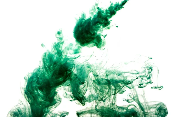 Ett Moln Grön Färg Släpps Klart Vatten Isolera Vit Bakgrund — Stockfoto