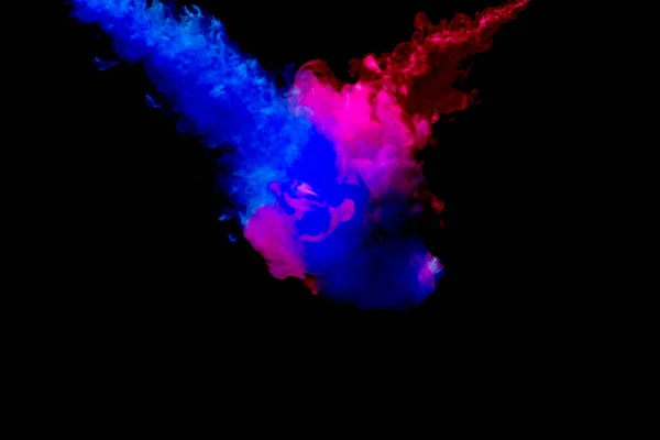 Cloud Red Blue Paint Released Clear Water Isolate Black Background — Stock Photo, Image