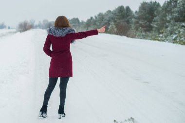 Genç ve güzel bir kız otostopçu kış yolunda araba yakalar.