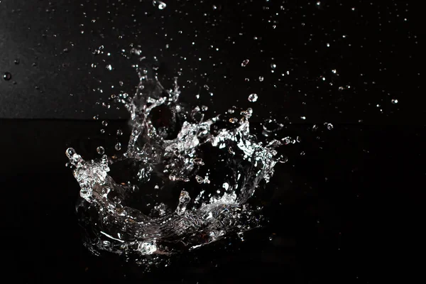 Splash Clear Water Black Isolated Background — Stock Photo, Image