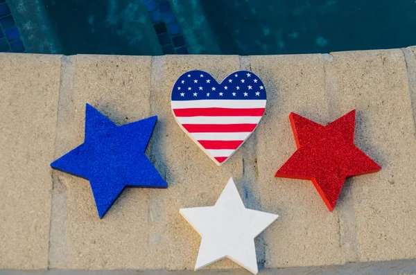 Patriotic USA background with decorations near the swimming pool