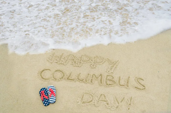 Šťastný Den Columbus Usa Pozadí Písečné Pláži Blízkosti Oceánu — Stock fotografie