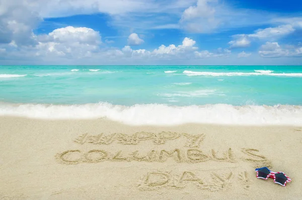 Happy Columbus Day États Unis Fond Sur Plage Sable Près — Photo