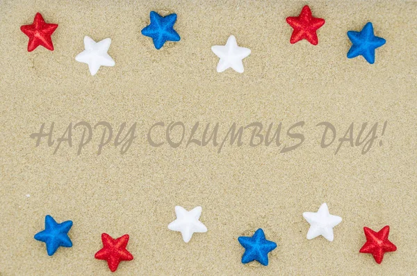 Happy Columbus Day Usa Hintergrund Sandstrand — Stockfoto