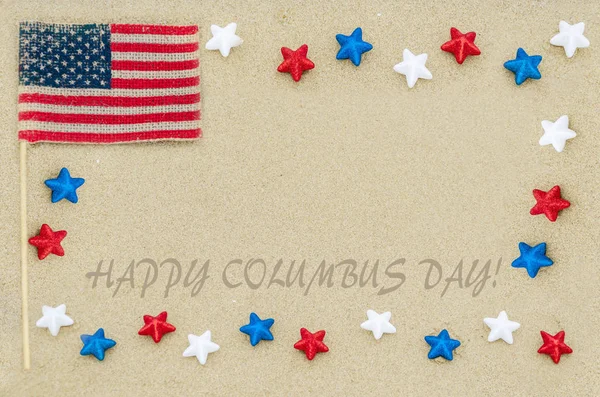 Glad Columbus Day Usa Bakgrund Sandstranden — Stockfoto