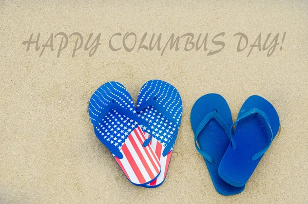 Happy Columbus Day Usa Hintergrund Sandstrand — Stockfoto