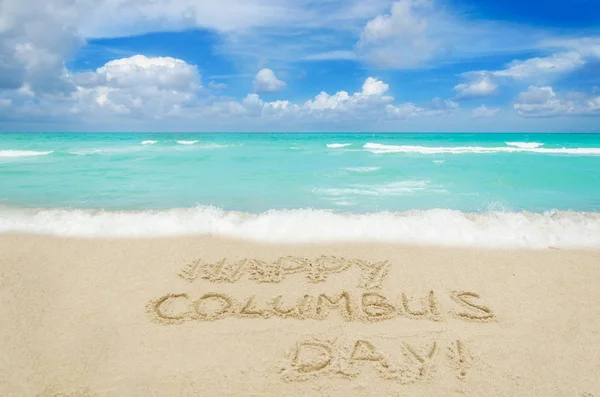 Ευτυχισμένος Columbus Day Ηπα Φόντο Πάνω Στην Αμμώδη Παραλία Κοντά — Φωτογραφία Αρχείου