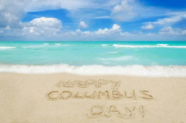 Glad Columbus Day Usa Bakgrund Sandstranden Nära Havet — Stockfoto