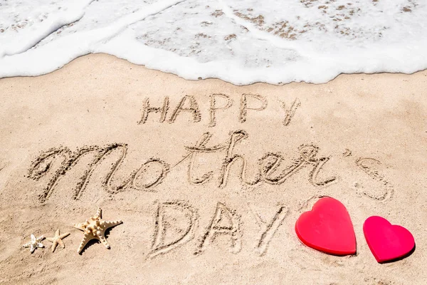 Happy Mothers day beach background with handwritten lettering