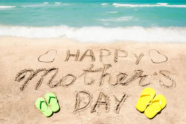 Happy Mothers day beach background with handwritten lettering