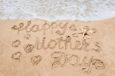 El yazısı ile Happy Mothers gün plaj arka plan