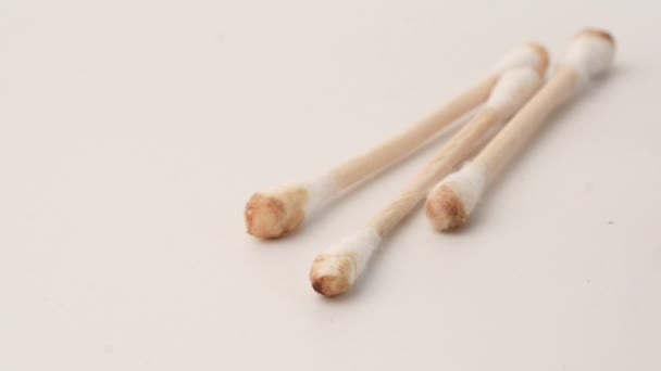 Cotton Buds Contaminated Earwax White Background Body Cleaning Health Care — Stock Video