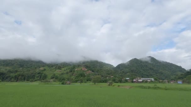 Landschap Van Bergen Met Wolk Heldere Lucht Achtergrond Het Rijstveld — Stockvideo