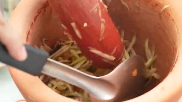 Procesul Gătire Salatei Papaya Crab Pește Murat Alimente Locale Thailandeze — Videoclip de stoc