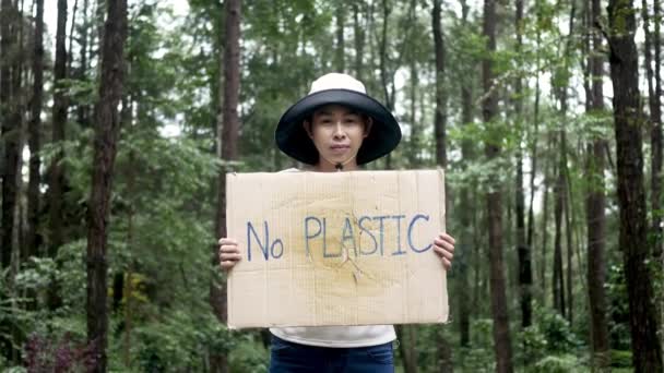 Volunteers Holding Nature Conservation Banner Forest Concept World Environment Day — Stock Video