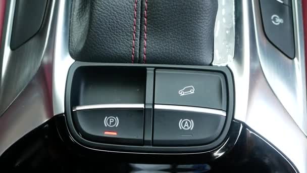 Close Finger Pressing Control Buttons Hill Assistant Choosing Comfortable Driving — Stock Video