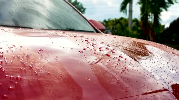 Autóban Folyó Vízcseppek Közelsége Amikor Munkavállaló Nagynyomású Vízpermetező Mosóautót Használ — Stock videók