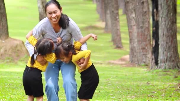 Bonne Mère Les Enfants Assis Jouer Dans Pelouse Verte Dans — Video