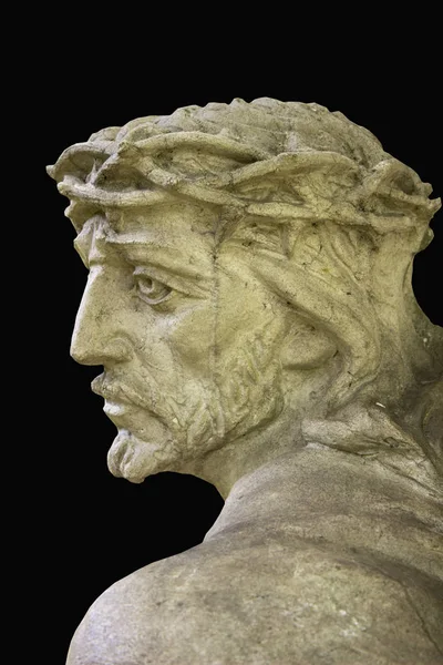 Face of Jesus Christ in close-up. Suffering and pain.