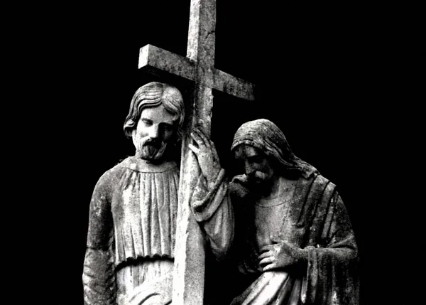 Jesus Cristo Com Discípulo Perto Cruz Caminho Sofrimento — Fotografia de Stock