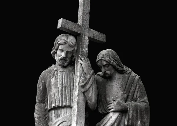 Jesucristo Con Discípulo Cerca Cruz Camino Del Sufrimiento —  Fotos de Stock