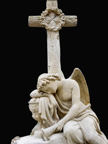 Уставший Ангел Крестом Понятие Боли Страданий — стоковое фото