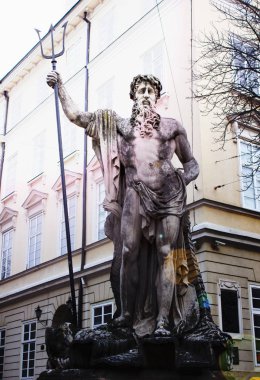 Neptün'ün su Roma tanrısı heykeli. Yunan mitolojisinde Poseidon