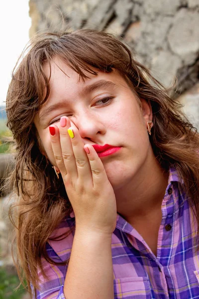 The despair of a young girl. Bulling and depression