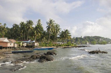 balıkçı köyü Kotabaru Endonezya palmiye ağaçları ile tropikal plaj
