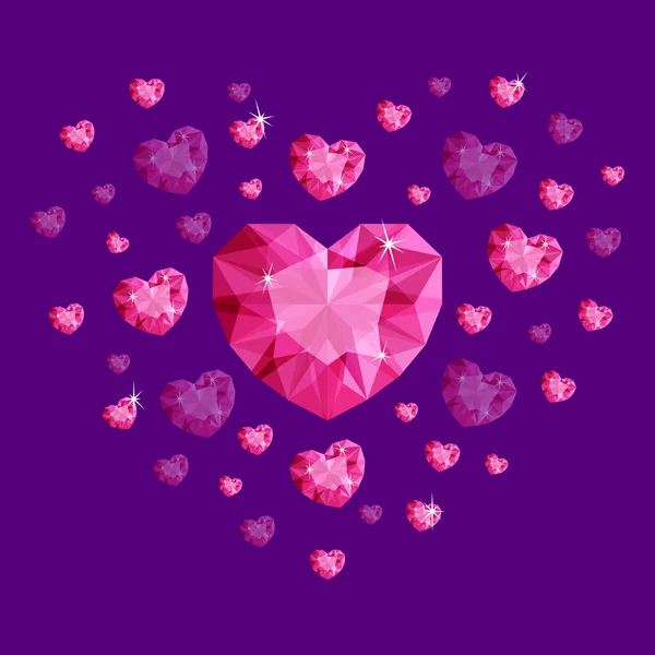 Ensemble Diamants Roses Coeur Pour Saint Valentin Illustration Vectorielle Pierres — Image vectorielle
