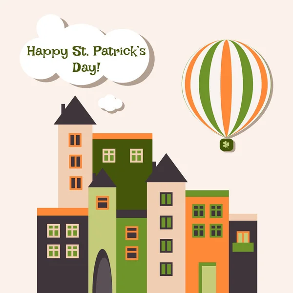 Bonne Carte Voeux Saint Patrick Avec Maisons Montgolfière — Image vectorielle