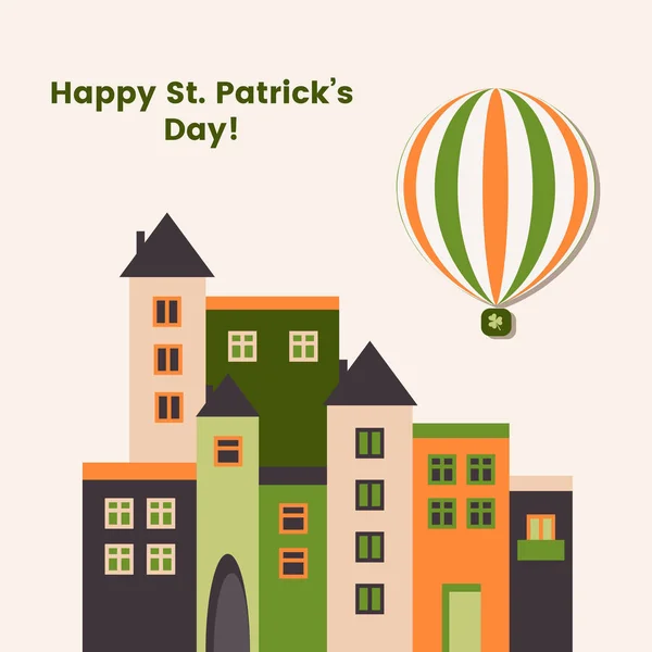 Bonne Carte Voeux Saint Patrick Avec Maisons Montgolfière — Image vectorielle