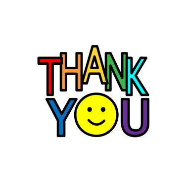 Yazı teşekkür ederim, gökkuşağı renkleri ve gülümsemek yüz