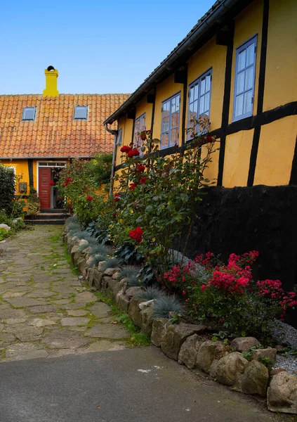 Street Old Town Colorful House Gudhjem Bornholm Denmark — стоковое фото