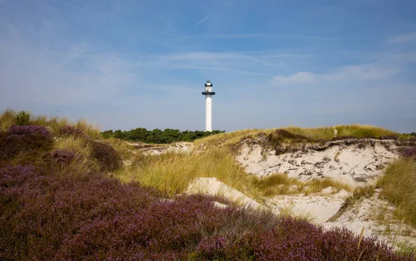 Dueodde Lighthouse Bornholm Dánsko Duny Baltského Moře Turistka — Stock fotografie