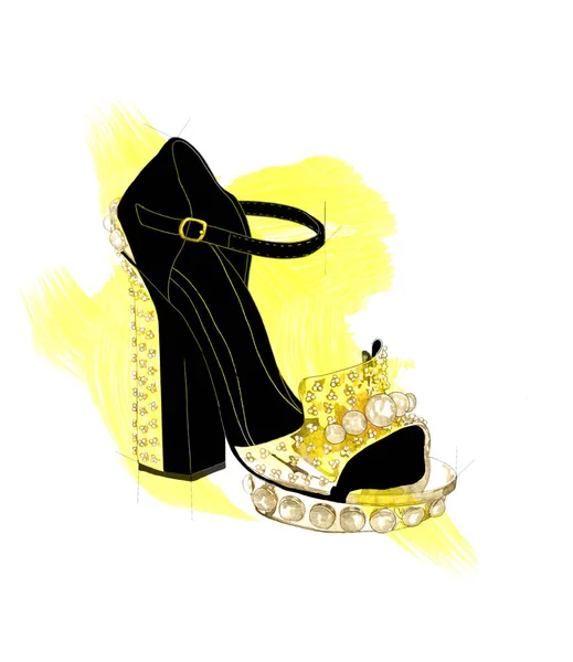 Gold Pearl Heel Painterly Illustration — Stock Photo, Image