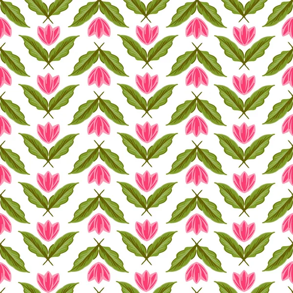 Рожевий Тюльпанний Лист Безшовні Повторити Модні Аксесуари Краса Зелений Білий — стоковий вектор