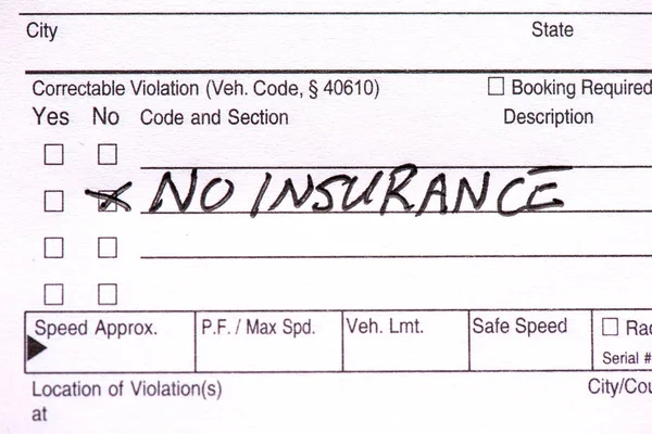 A close up of a traffic ticket for not having insurance.