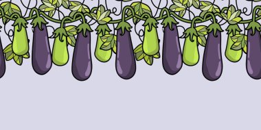 Vejetaryen Gıda ile-rasgele Dikişsiz desen arka planda yazdırma, duvar kağıdı web sitesi arka plan, yüzey dokuları, Restoran Menü veya mutfak için izole patlıcan