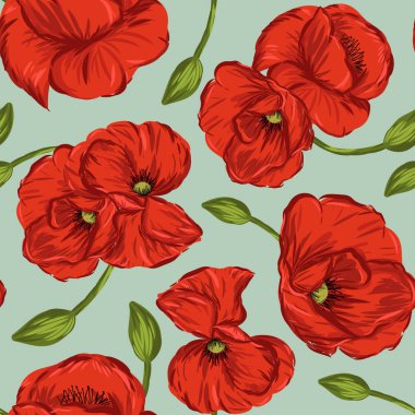 Haşhaş vektör arka plan illüstrasyon ile dikişsiz desen