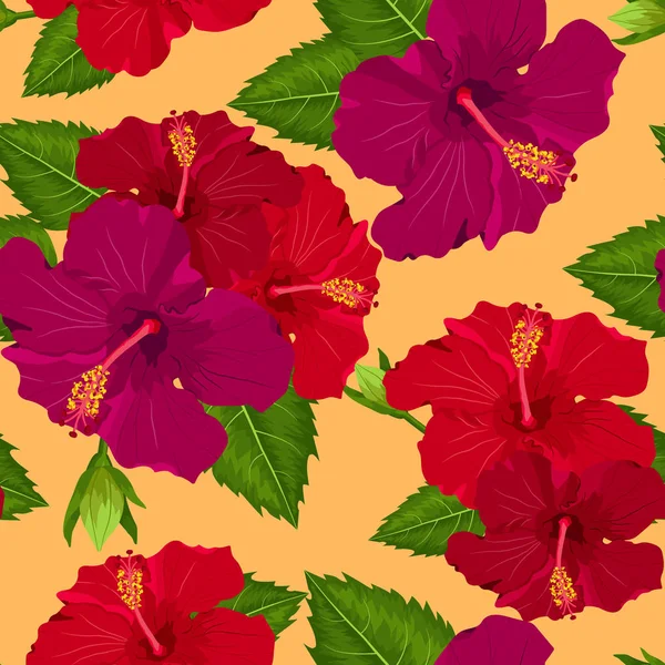 シームレスな南国の花、植物のベクトル パターンの背景 — ストックベクタ