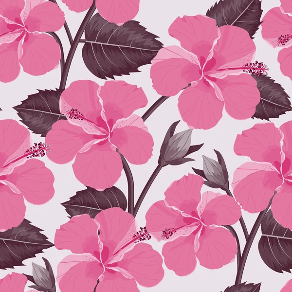 Naadloze tropische bloem, plant vector patroon achtergrond — Stockvector