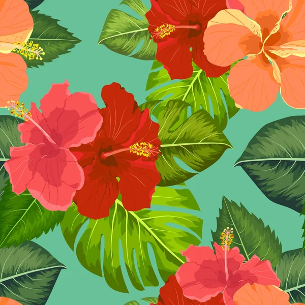 Flor tropical inconsútil, fondo de patrón de vector de planta — Vector de stock