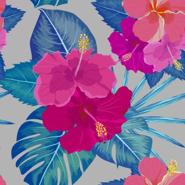 sorunsuz tropikal çiçek, bitki vektör desen arka plan